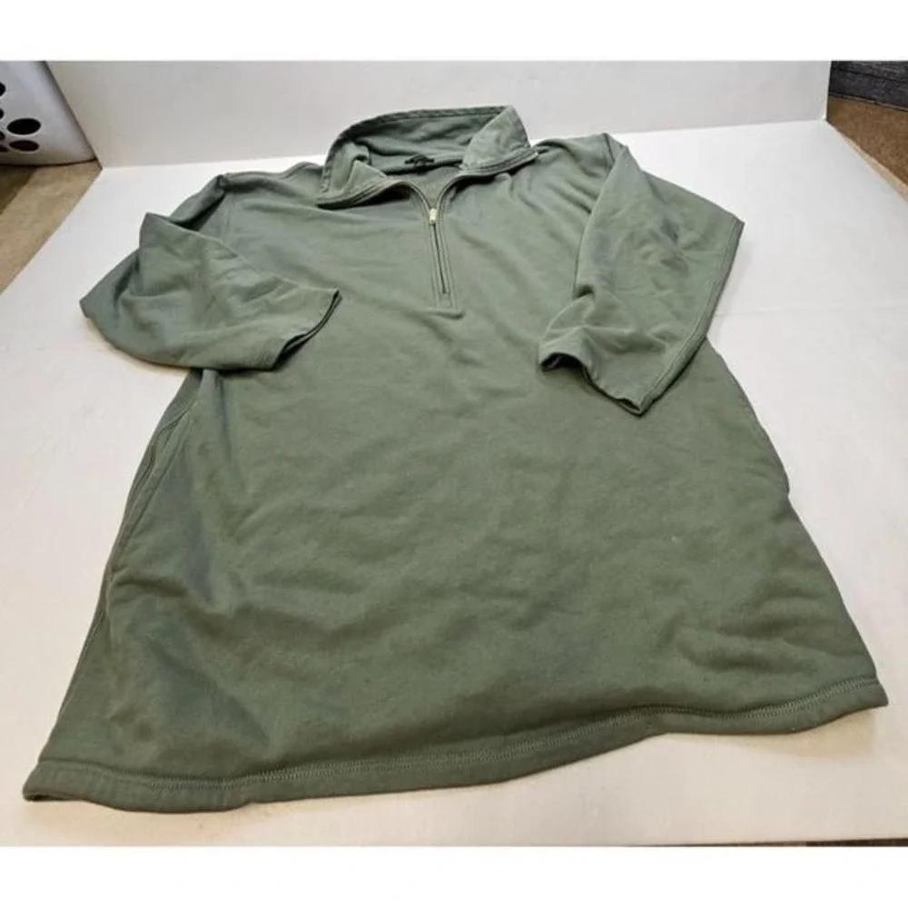 J. Crew Mens Size Medium Green Cotton‎ Quarter Zip Pullover Sweatshirt